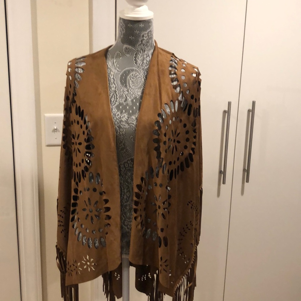 Laser cut faux suede top